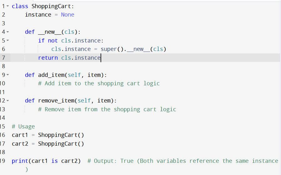 ShoppingCart class uses the singleton model-Design Patterns Discover